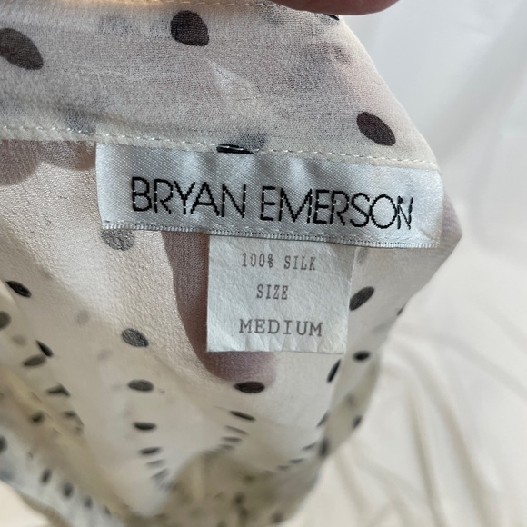 Bryan Emerson white with black polka dot ruffle Silk blouse medium - Picture 5 of 8